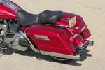 The Harley's saddlebags offer the least carrying volume and an unusual—but effective—lid arrangement. The bags can be locked or left unlocked for easy access. The Harley's saddlebags offer the least carrying volume and an unusual—but effective—lid arrangement. The bags can be locked or left unlocked for easy access.